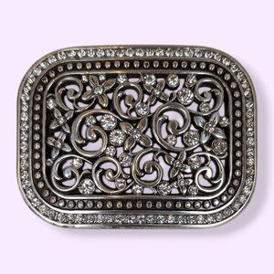 Swirly Floral Rhinestone Belt Buckle